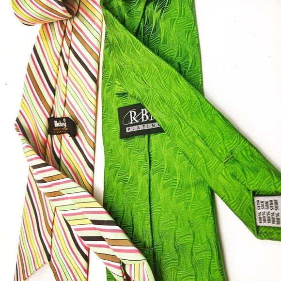 Bright Vintage Tie Bundle: RBM Green Silk & Wembley Striped Poly - Picture 7 of 12